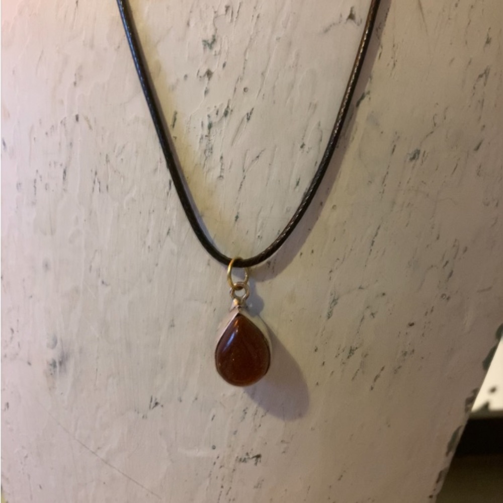 Hand Crafted Brown Glittery Gemstone with Black Necklace
